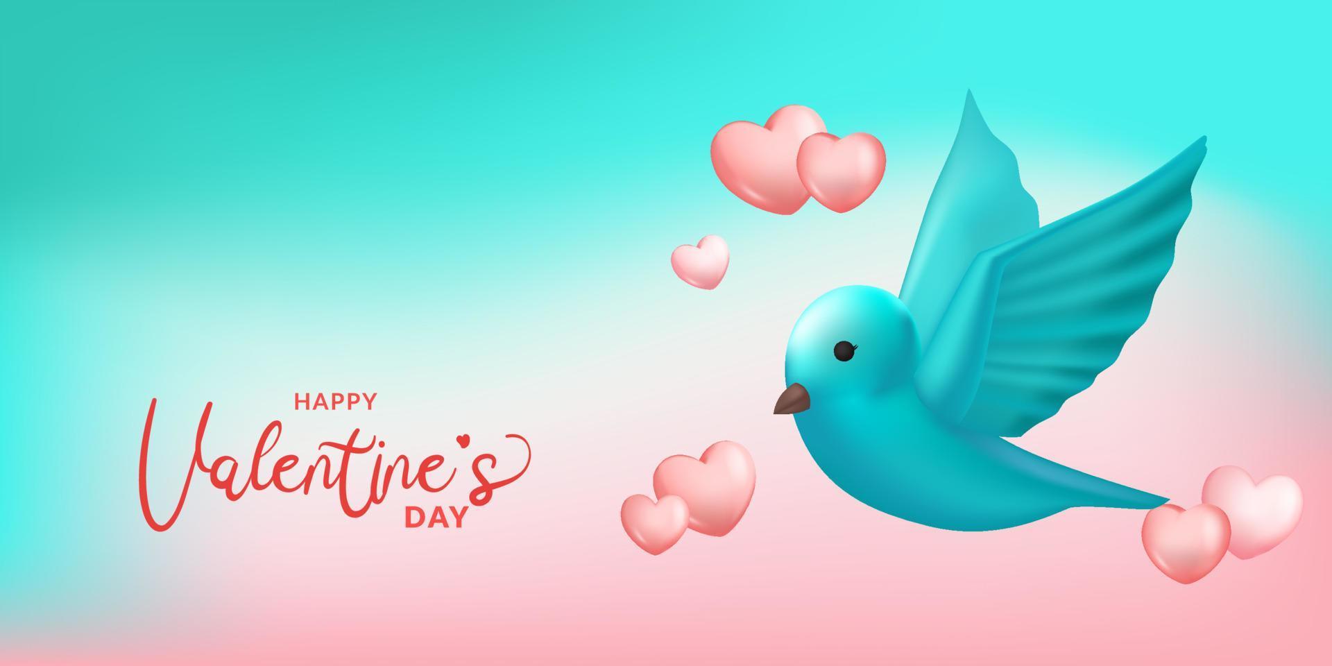 bird flying with heart shape valentine's day decoration sweet sky background vector