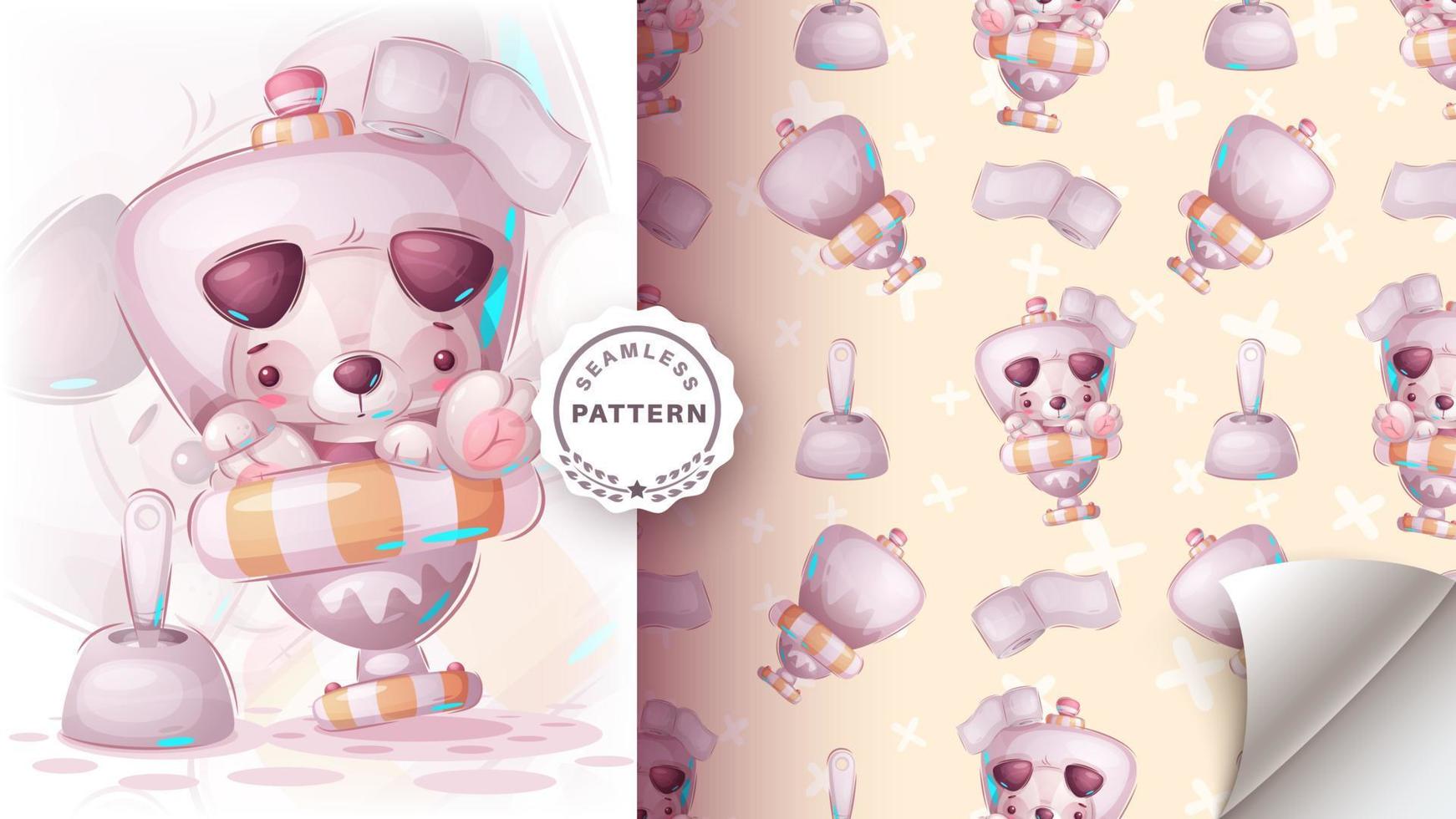 Seamless pattern cartoon character adorable dog in toilet, pretty animal idea for print t-shirt, poster and kids envelope, postcard. Cute hand drawn style puppy. Vector eps 10