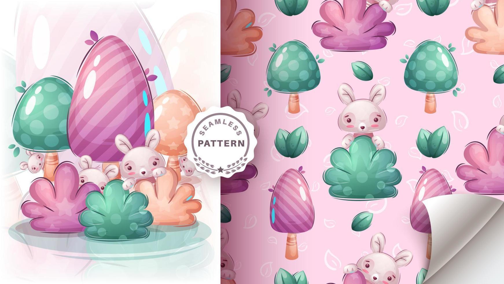 Seamless pattern cartoon character adorable rabbit, pretty animal idea for print t-shirt, poster and kids envelope, postcard. Cute hand drawn style bunny. vector