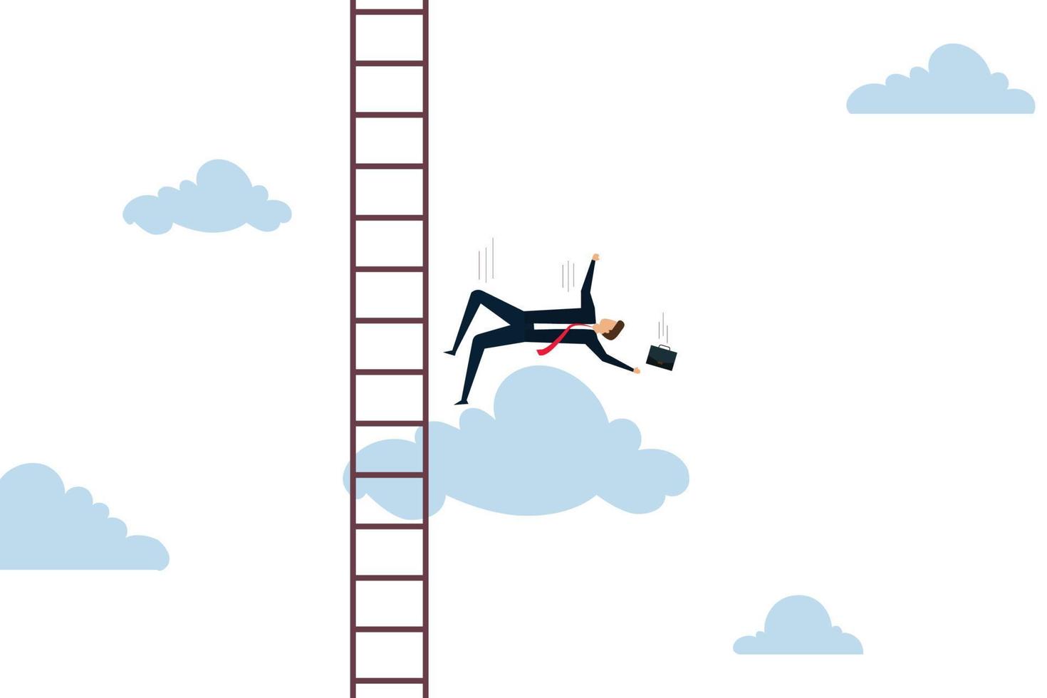 Business failure, aspiration businessman falling from high ladder or stair cases. vector