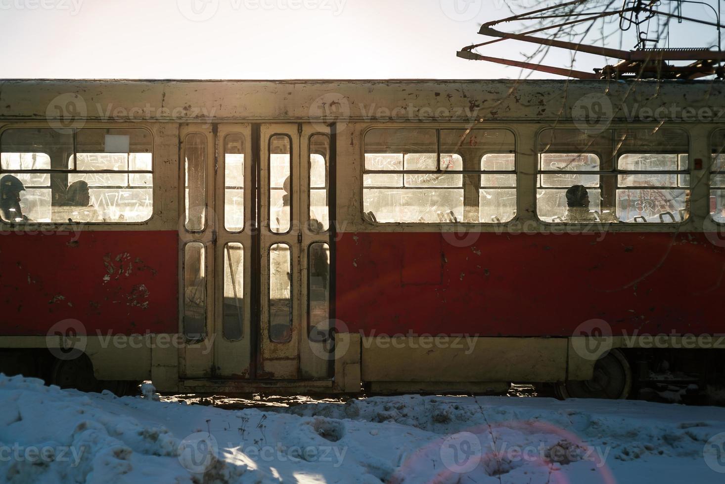 tram car in the sun in winter photo