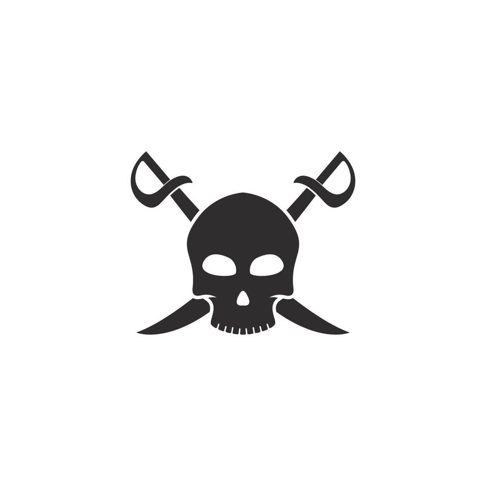 logotipo de calavera con ilustración de plantilla de icono de vector de espadas
