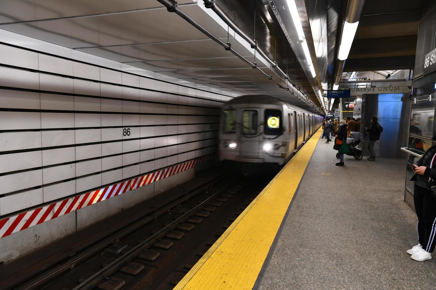 New York City - Feb 21, 2021 -  Platform of the 2nd Avenue subway line in New York City at the 86th Street subway station in Manhattan, Upper East Side. photo