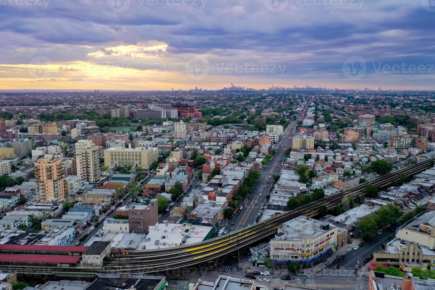 Brooklyn, NY - May 30, 2020 -  Subway tracks along southern Brooklyn, serving Coney Island, Brighton Beach, Ocean Parkway and Sheepshead Bay. photo
