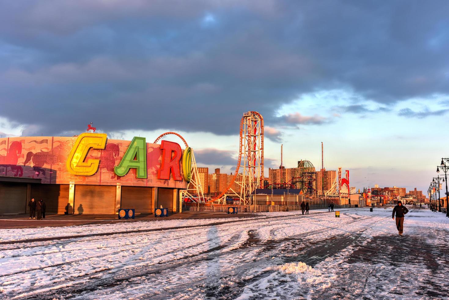 Brooklyn, New York - Dec 10, 2017 -  Thunderbolt Rollercoaster in Coney Island, Brooklyn, New York City at sunset. photo