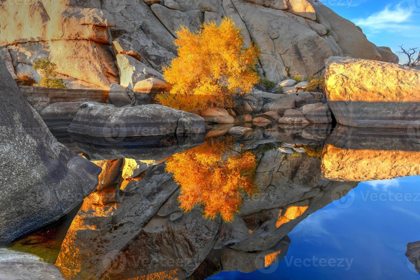 Barker Dam in Joshua Tree National Park in the evening at sunset. photo