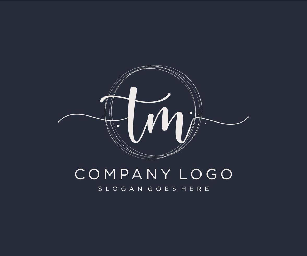 Initial TM feminine logo. Usable for Nature, Salon, Spa, Cosmetic and Beauty Logos. Flat Vector Logo Design Template Element.