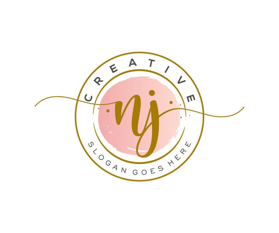 initial NJ Feminine logo beauty monogram and elegant logo design, handwriting logo of initial signature, wedding, fashion, floral and botanical with creative template. vector