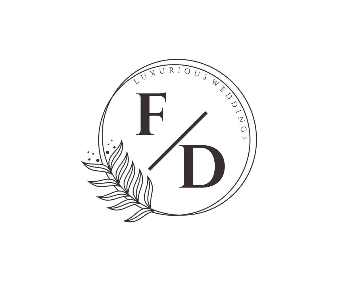 FD Initials letter Wedding monogram logos template, hand drawn modern minimalistic and floral templates for Invitation cards, Save the Date, elegant identity. vector