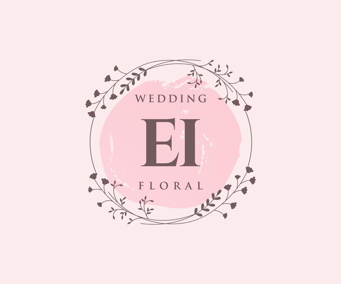 EI Initials letter Wedding monogram logos template, hand drawn modern minimalistic and floral templates for Invitation cards, Save the Date, elegant identity. vector