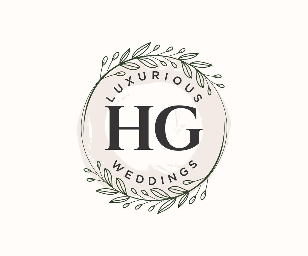 HG Initials letter Wedding monogram logos template, hand drawn modern minimalistic and floral templates for Invitation cards, Save the Date, elegant identity. vector