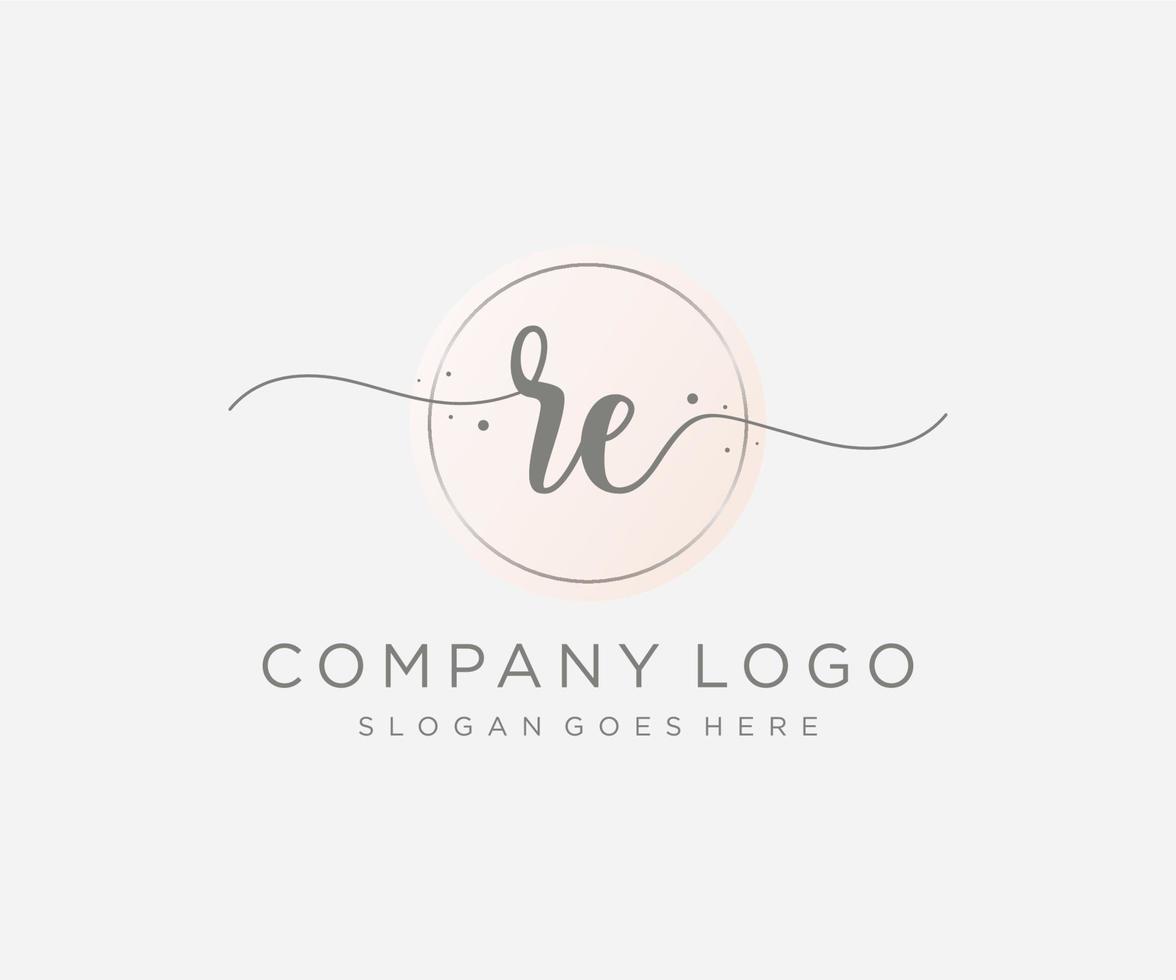 Initial RE feminine logo. Usable for Nature, Salon, Spa, Cosmetic and Beauty Logos. Flat Vector Logo Design Template Element.