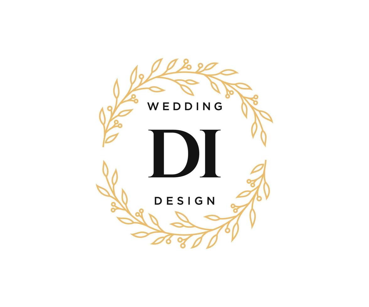 DI Initials letter Wedding monogram logos collection, hand drawn modern minimalistic and floral templates for Invitation cards, Save the Date, elegant identity for restaurant, boutique, cafe in vector