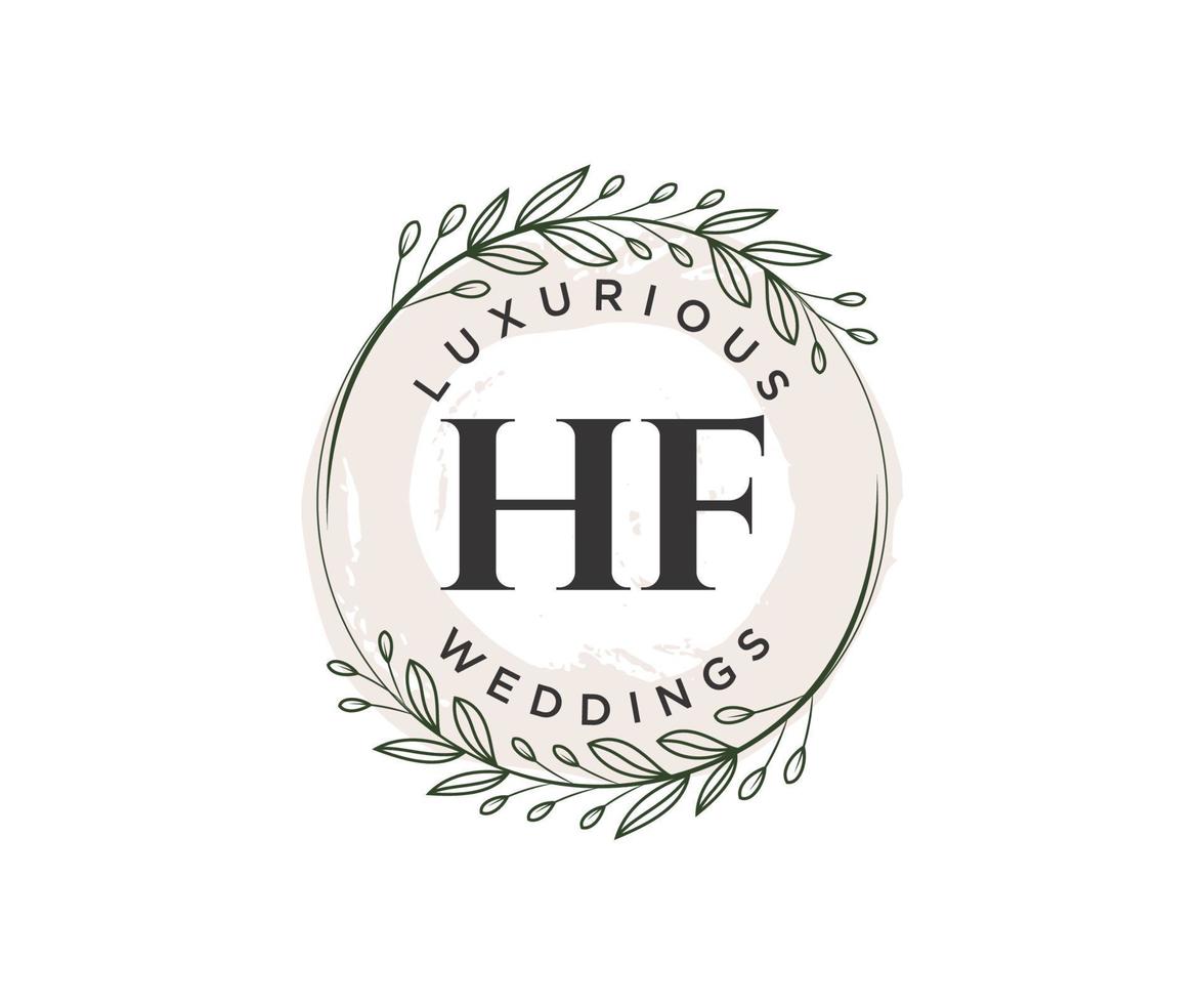 HF Initials letter Wedding monogram logos template, hand drawn modern minimalistic and floral templates for Invitation cards, Save the Date, elegant identity. vector