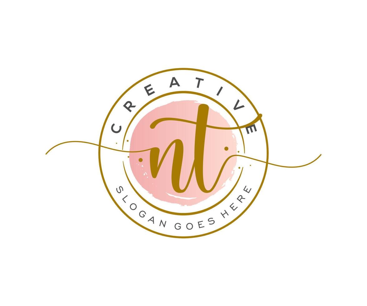 initial NT Feminine logo beauty monogram and elegant logo design, handwriting logo of initial signature, wedding, fashion, floral and botanical with creative template. vector