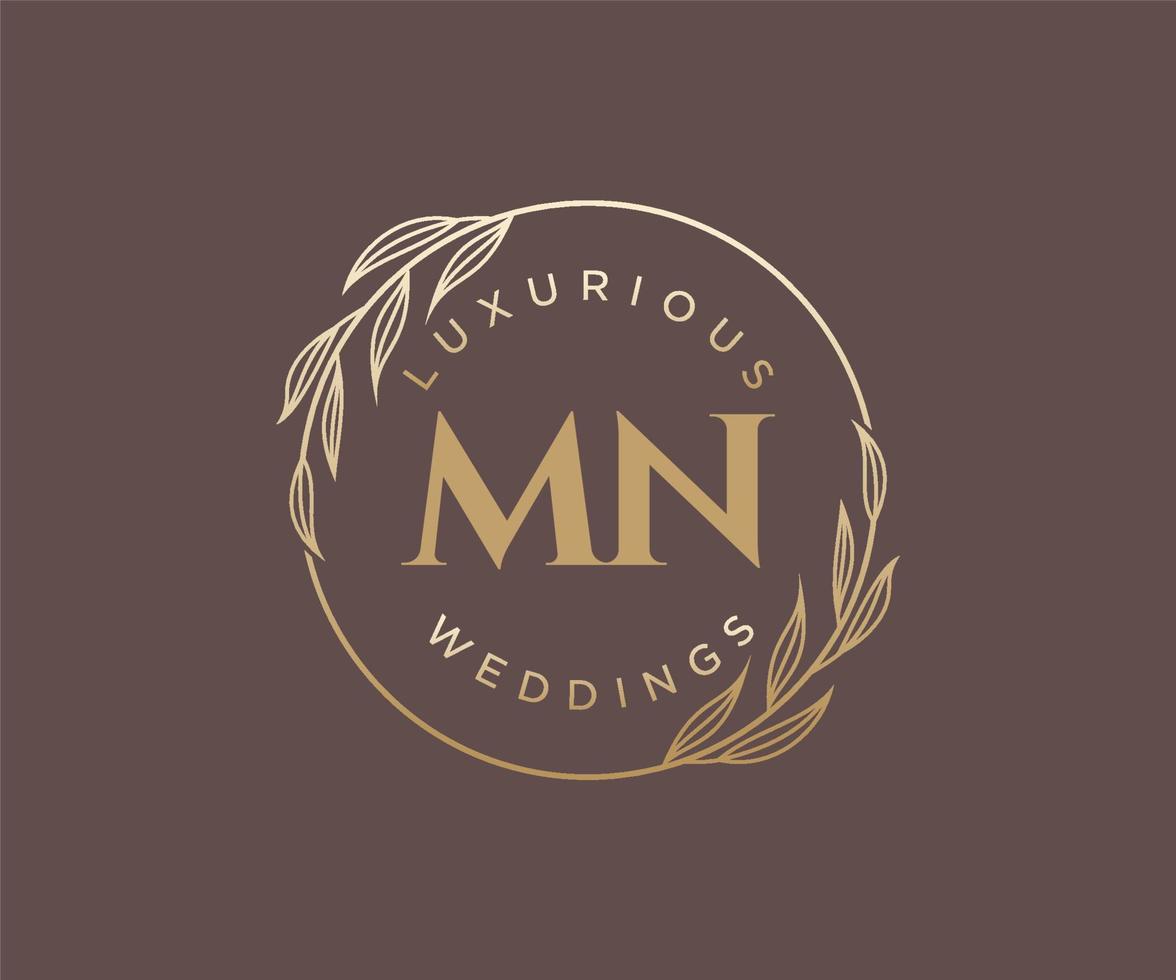 MN Initials letter Wedding monogram logos template, hand drawn modern minimalistic and floral templates for Invitation cards, Save the Date, elegant identity. vector