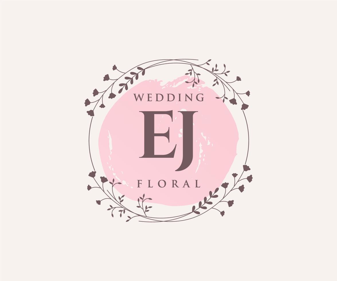 EJ Initials letter Wedding monogram logos template, hand drawn modern minimalistic and floral templates for Invitation cards, Save the Date, elegant identity. vector