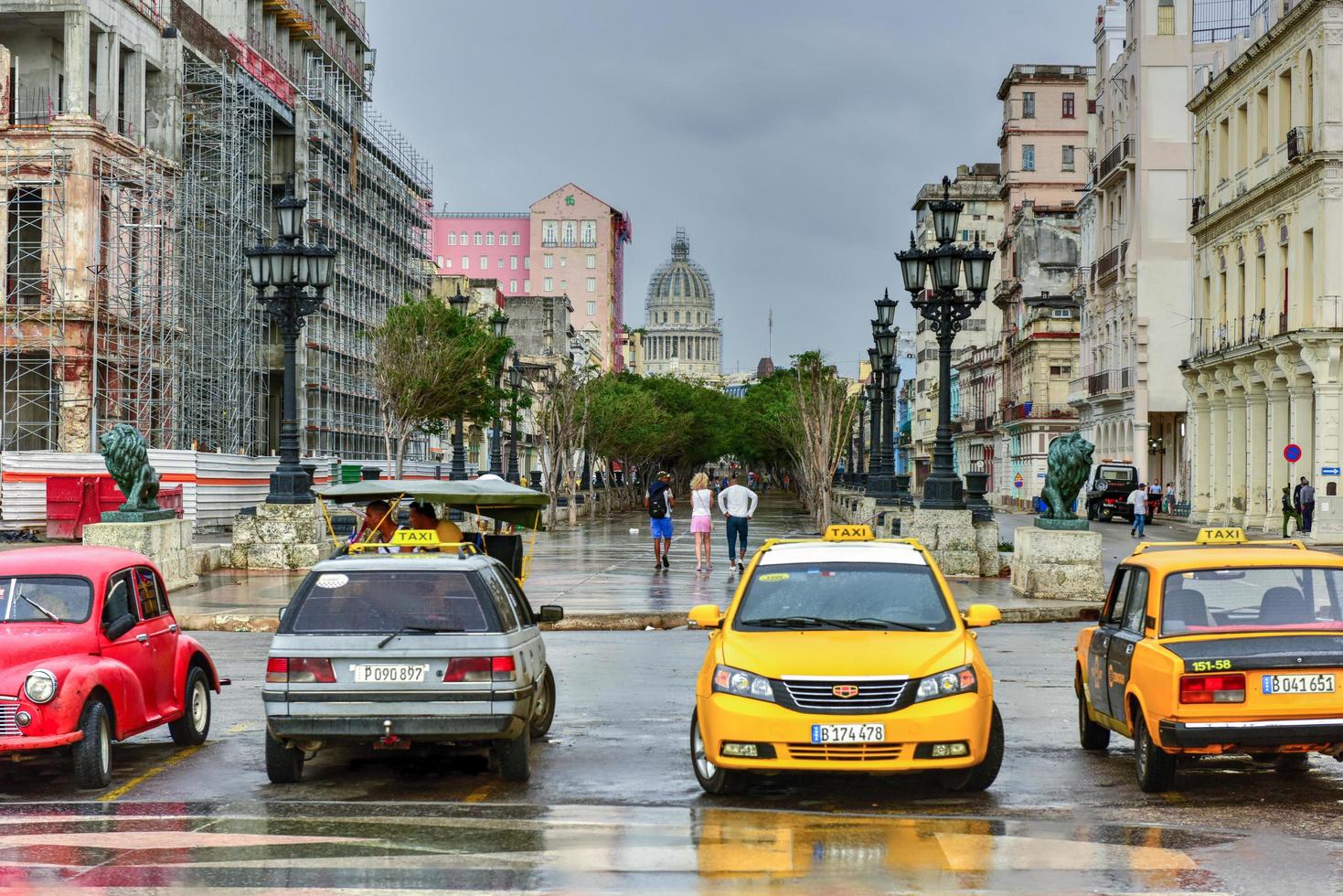 Havana, Cuba - January 7, 2016 -  View along boulevard Paseo del Prado and the National Capitol Building in Havana, Cuba. photo