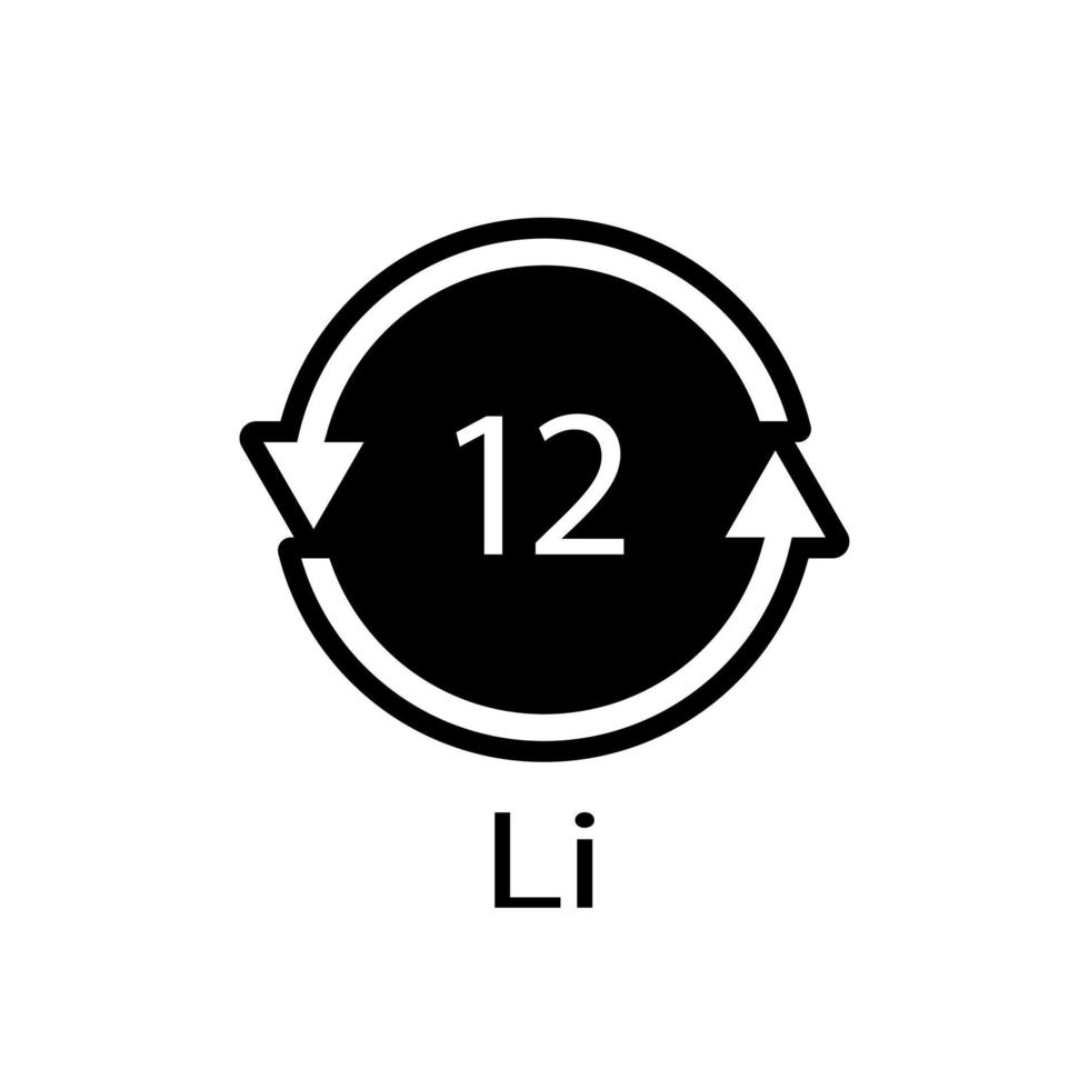 Battery recycling symbol 12 Li. Vector illustration