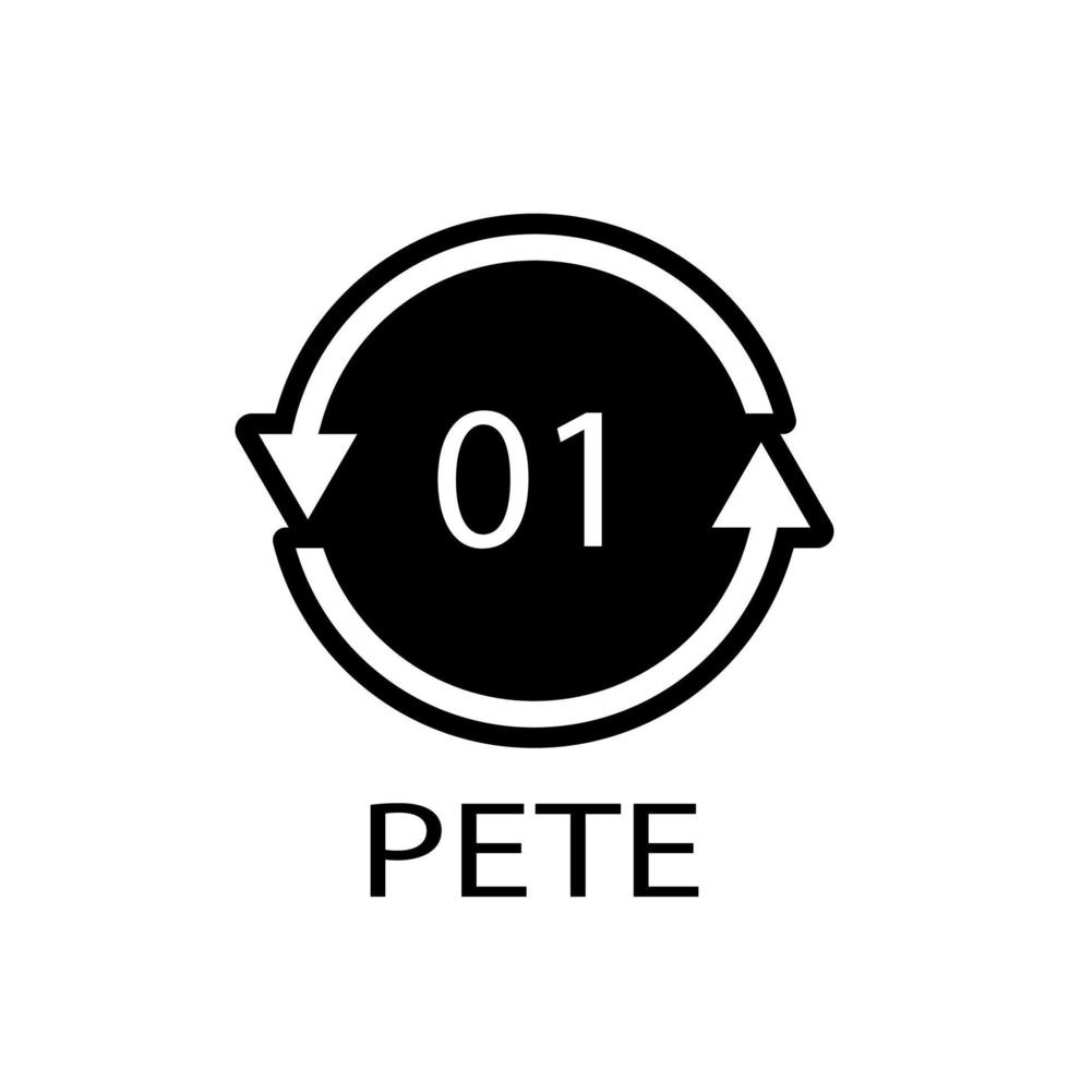 PETE 01 recycling code symbol. Plastic recycling vector polyethylene sign.