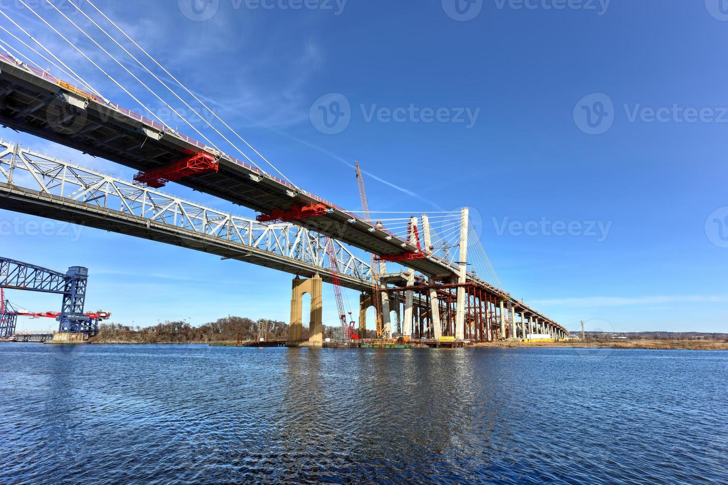 The old and new Goethals Bridge. The Goethals Bridge connects Elizabeth, NJ to Staten Island, NY over the Arthur Kill. photo