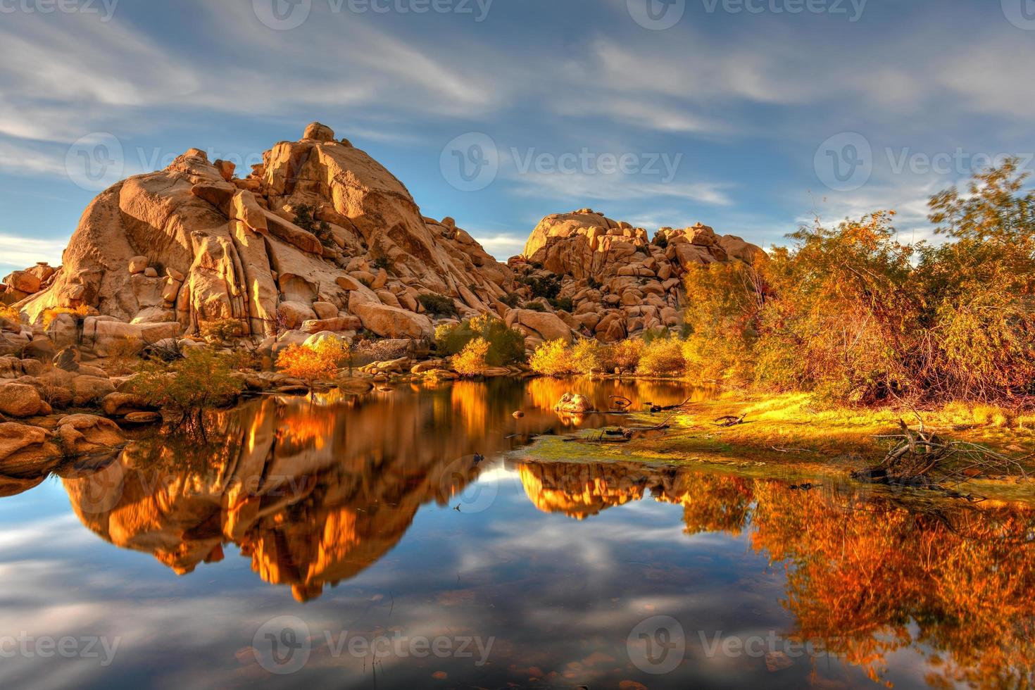 Barker Dam in Joshua Tree National Park in the evening at sunset. photo