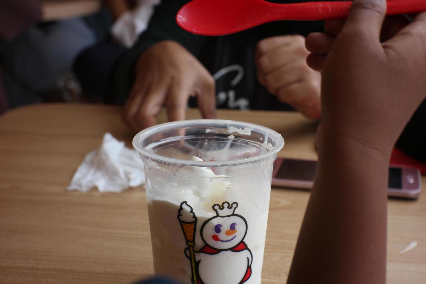 ice cream which is popular among young people with clear plastic packaging. photo