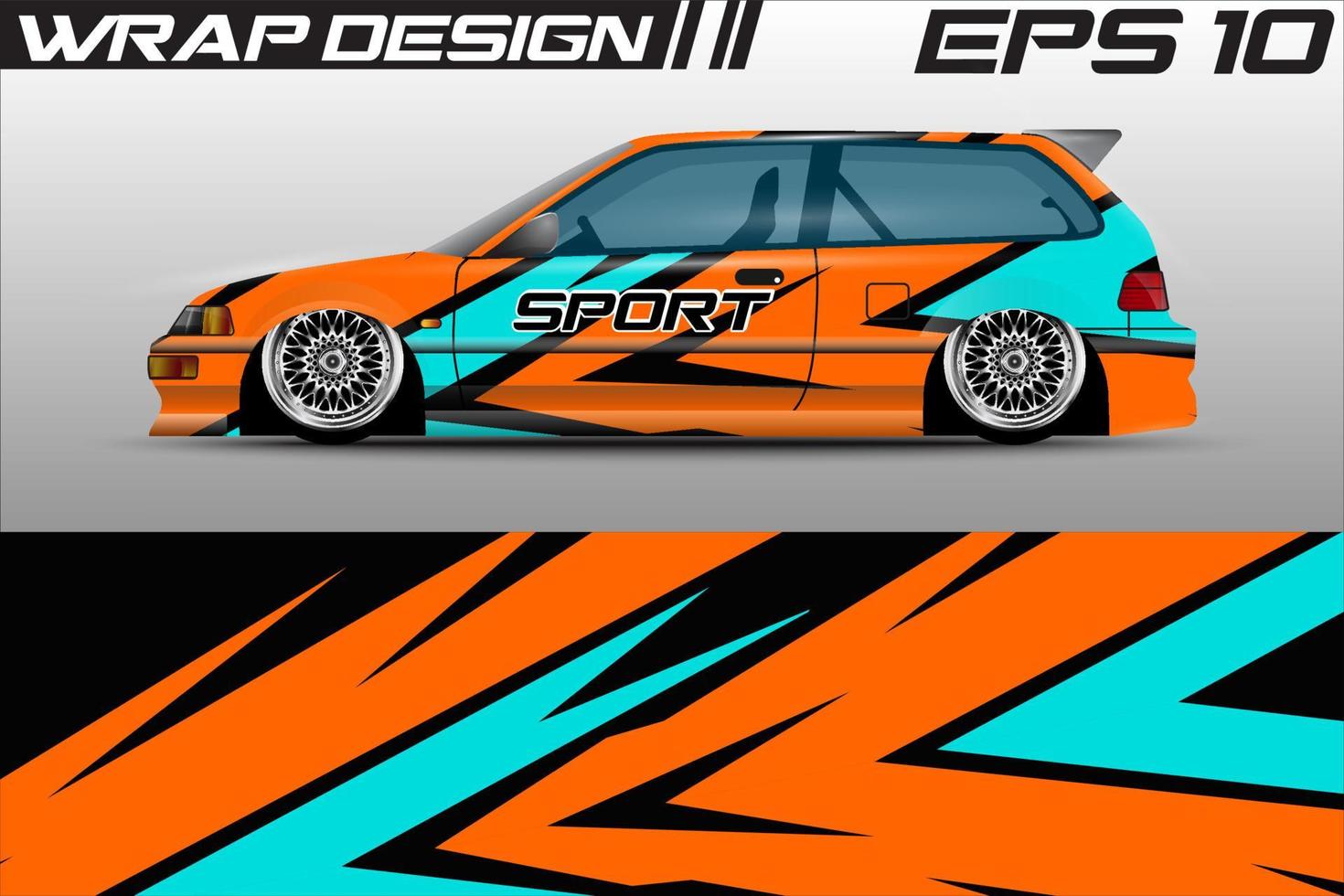 vector de diseño de envoltura de autos de carrera. diseño de kit de fondo de carreras con motivo gráfico grunge abstracto para vehículos premium, autos de carrera, rally, aventura y envoltura de librea vectorial