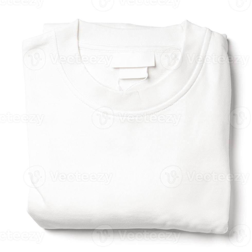 Folded white sweatshirt on white background for design photo