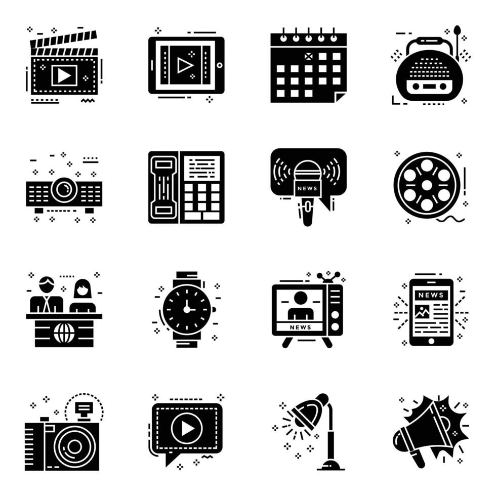 paquete de iconos sólidos de periodismo vector