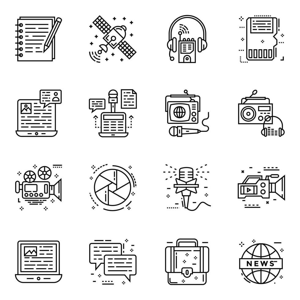 paquete de iconos lineales de medios de comunicación vector