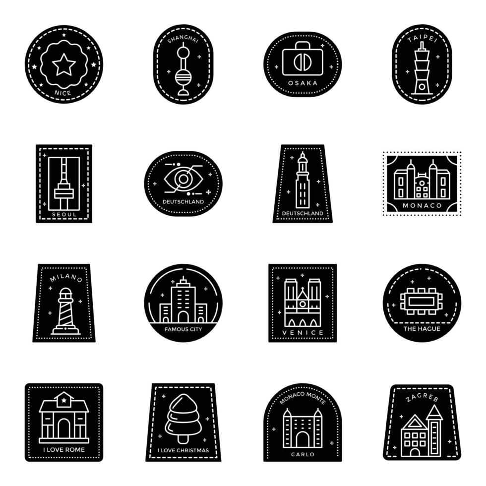 Variety of Solid Postal and Postage Stamps Icons vector