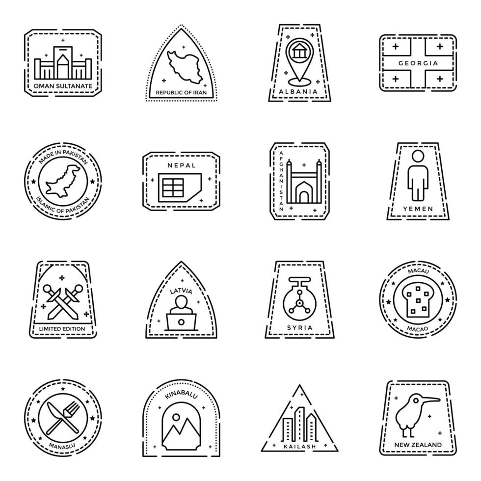 variedad de huellas lineales e íconos de sellos vector