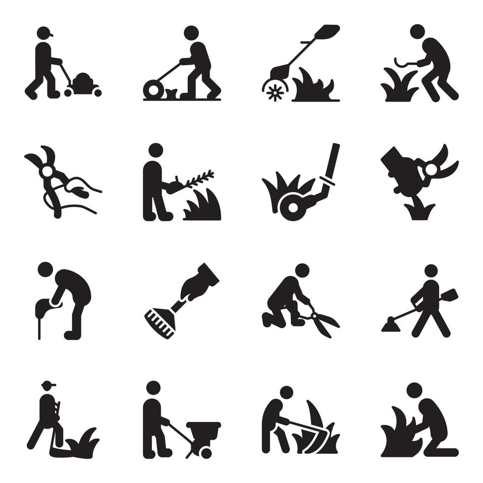 Pack of Persons Cutting Grass Icons vector