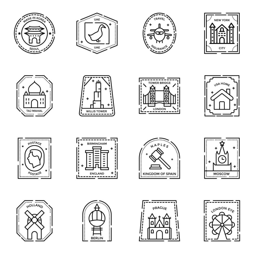 paquete de iconos de sellos postales vector