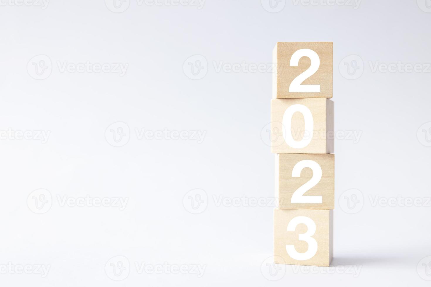 2023 business growing growth concept to success. woods block step with icon concept about business strategy, Action plan, Goal and target, hand stack, project, vision. photo