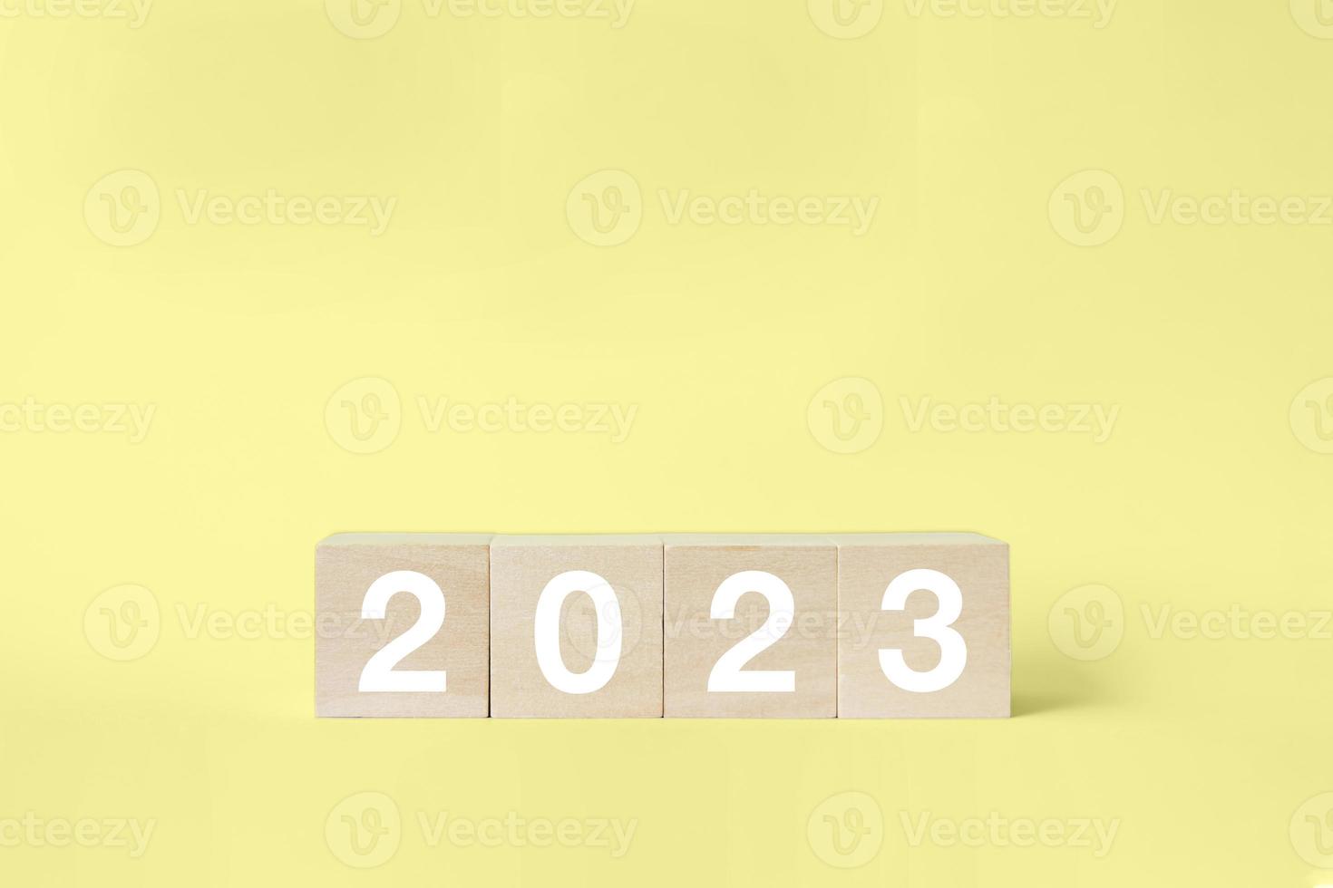 2023 business growing growth concept to success. woods block step with icon concept about business strategy, Action plan, Goal and target, hand stack, project, vision. photo