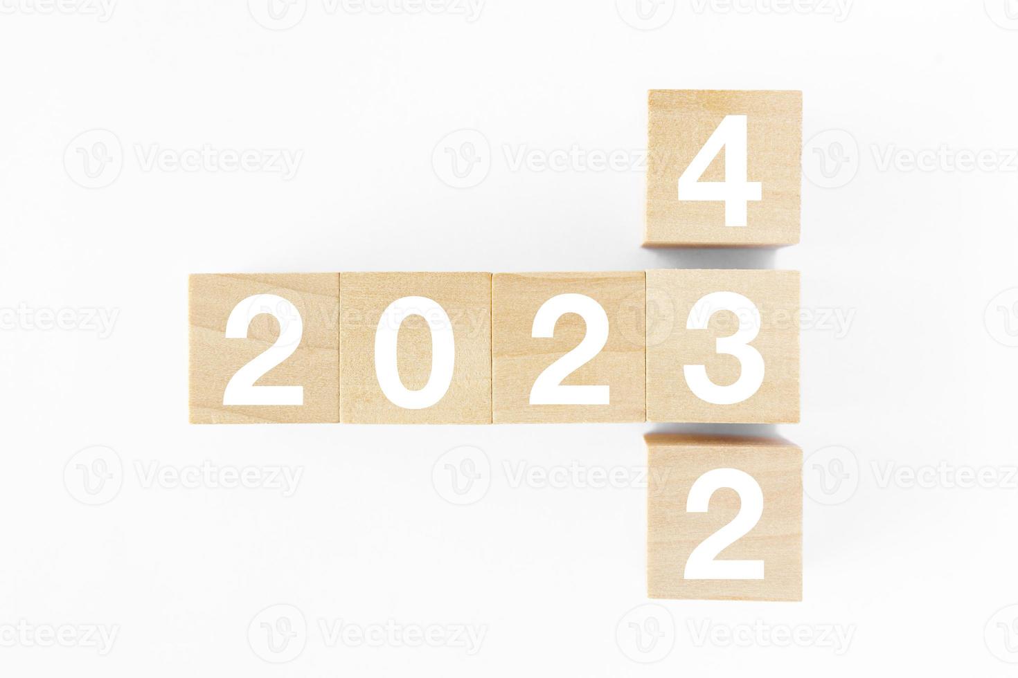 2023 business growing growth concept to success. woods block step with icon concept about business strategy, Action plan, Goal and target, hand stack, project, vision. photo