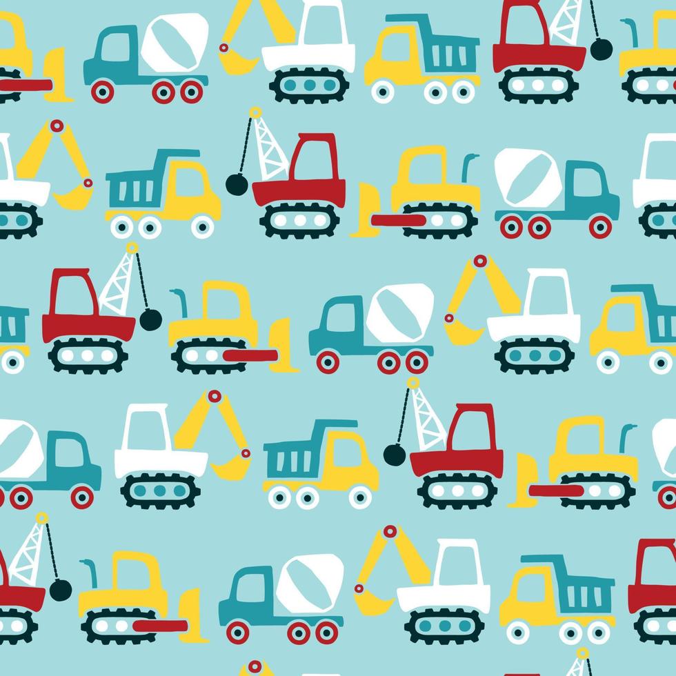 Seamless pattern vector of construction vehicles cartoon