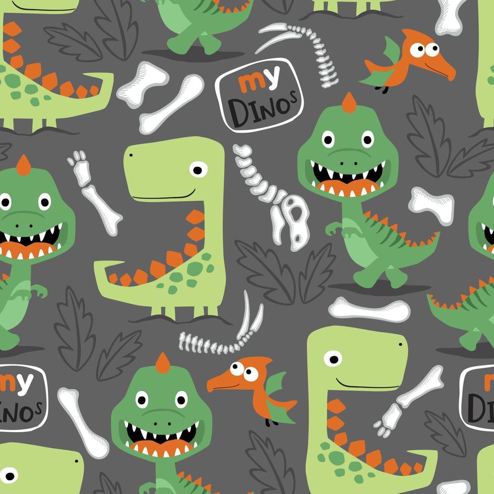 seamless pattern vector of dinosaurs cartoon, prehistoric elements illustration