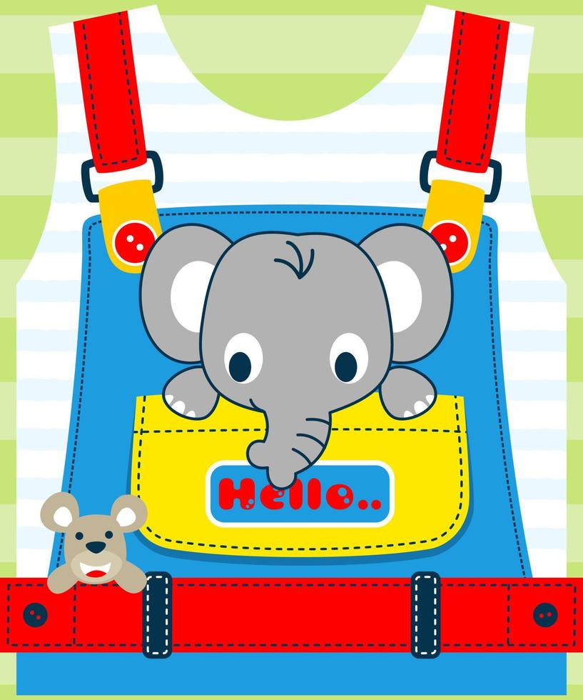 ilustración vectorial de un elefante bebé de dibujos animados con un ratoncito en un patrón de ropa para niños vector