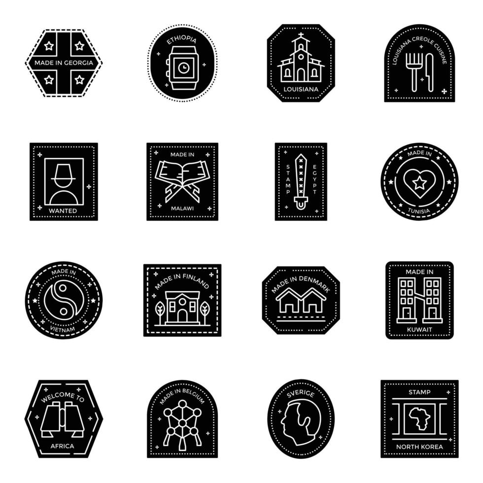 paquete de iconos de pasaporte y sellos postales vector