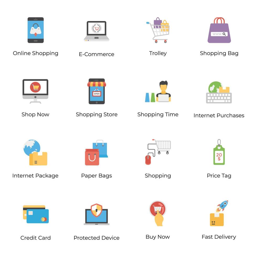 Pack of E Commerce Flat Icons vector