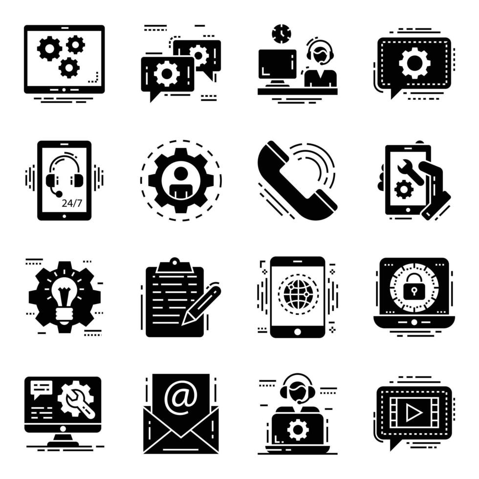 Pack of Technical Support Solid Icons vector