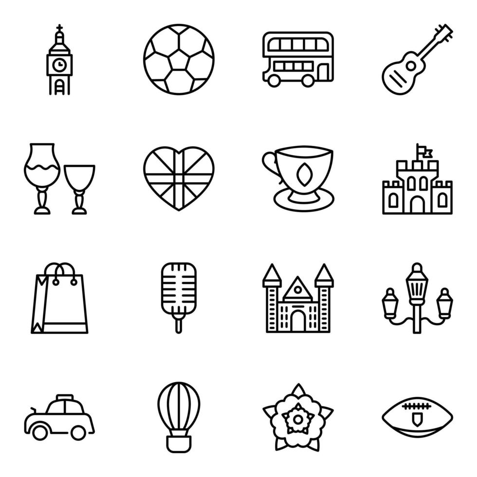 paquete de iconos lineales del reino unido vector