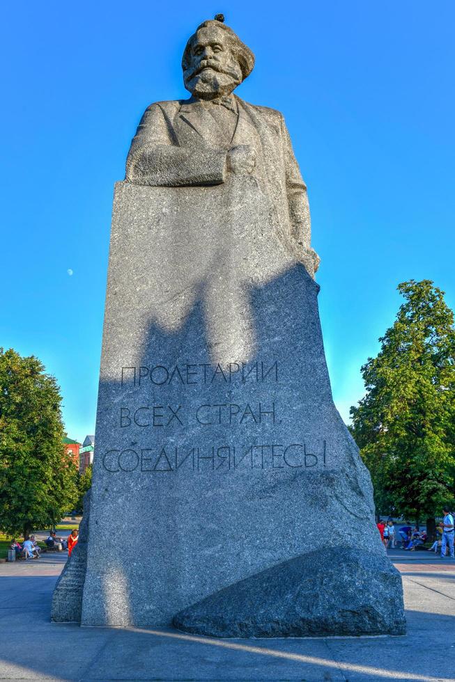 Moscow, Russia - June 23, 2018 -  Monument to Karl Marx in the Moscow city center, a popular landmark. Inscribed with the words, Proletarians of all countries, unite photo