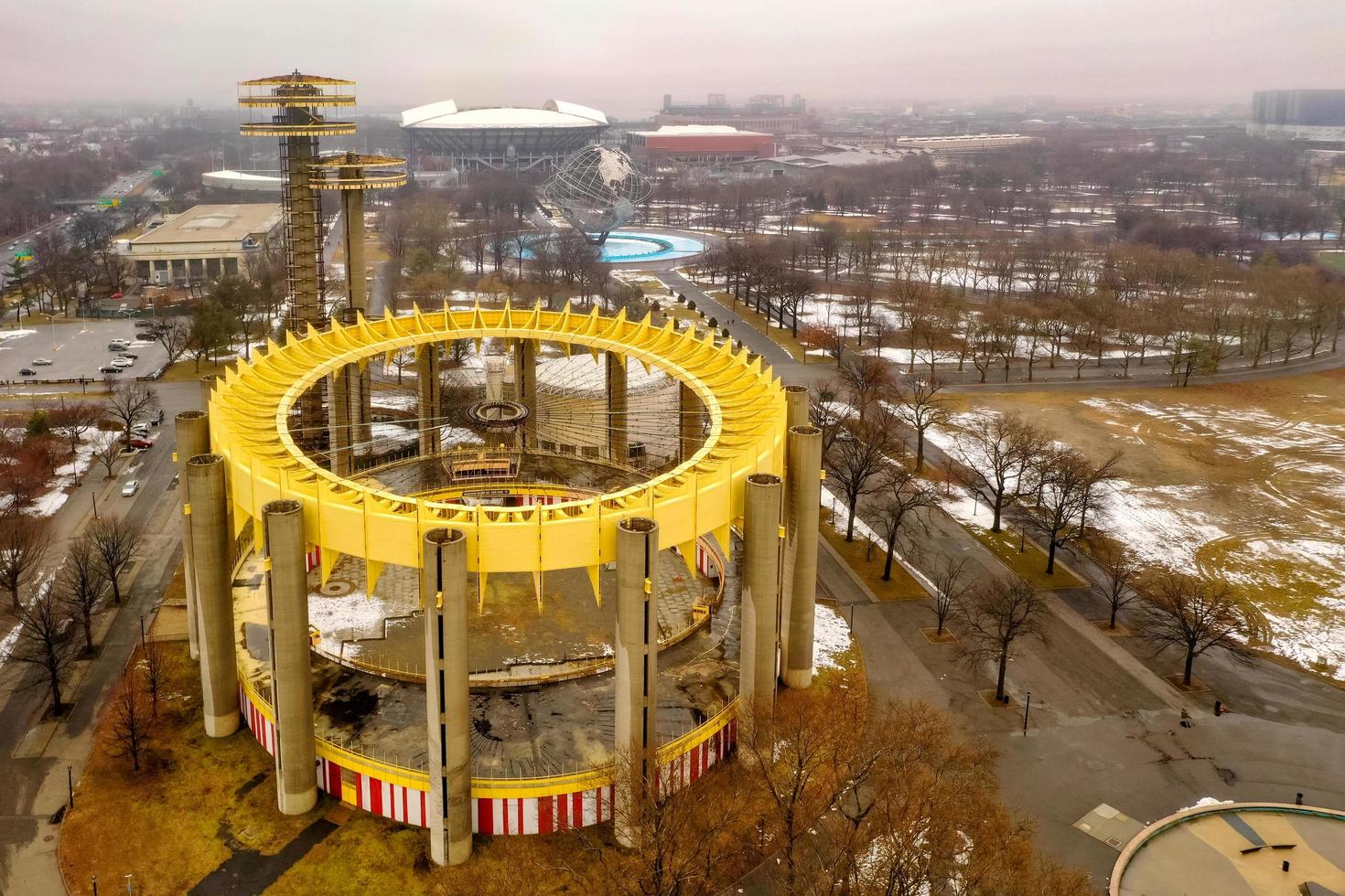 Queens, New York - March 10 2019 -  The New York State Pavilion, a remnant of the 1964 World's Fair located at Flushing Meadows-Corona Park photo