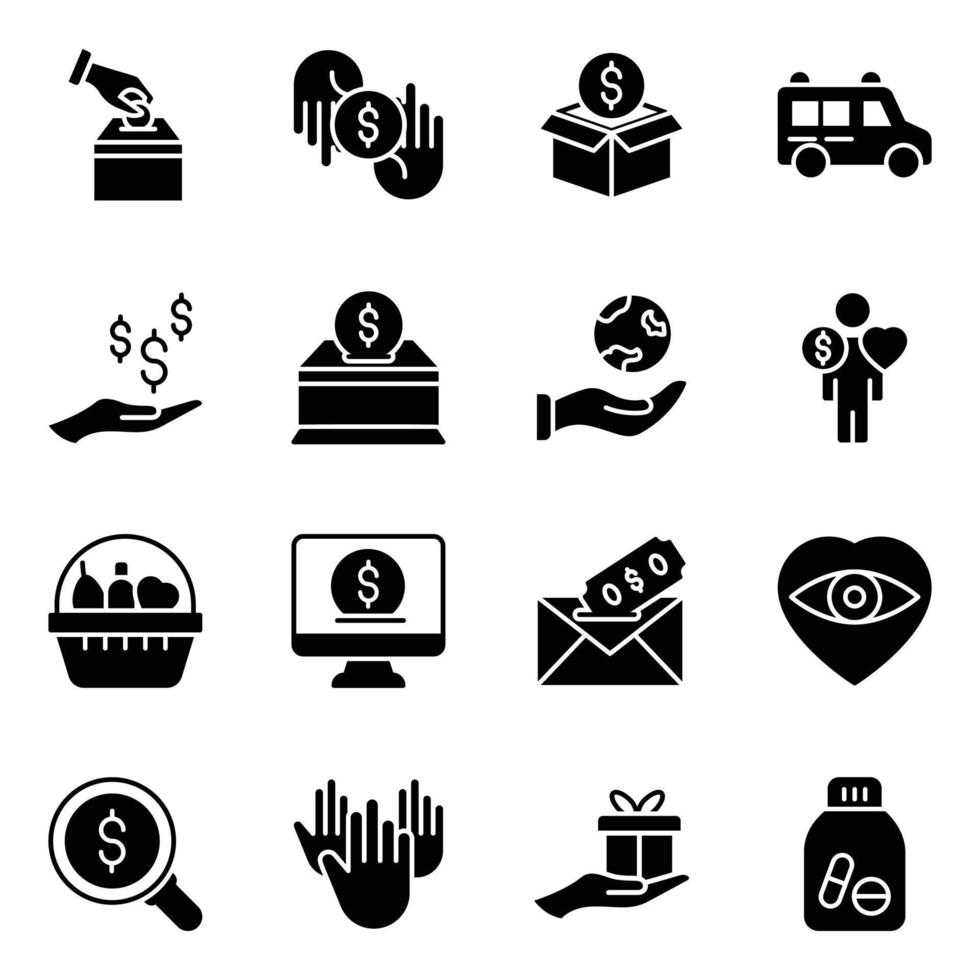 Pack of Donation Solid Icons vector