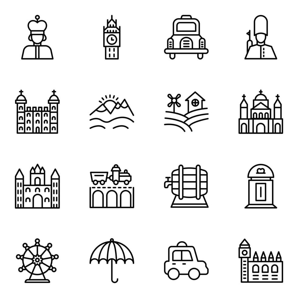 paquete de iconos lineales de la cultura de inglaterra vector