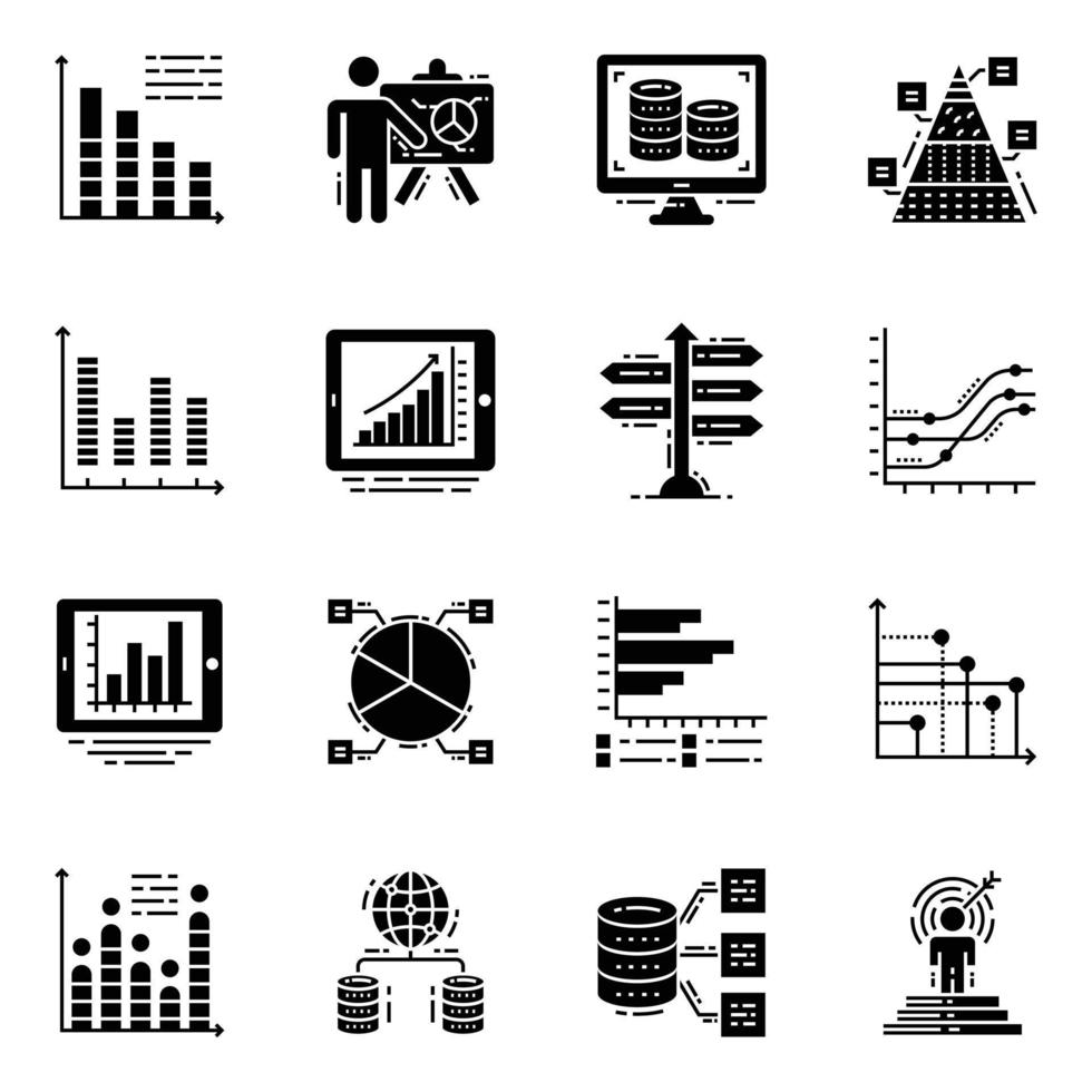 paquete de iconos sólidos de análisis de datos vector